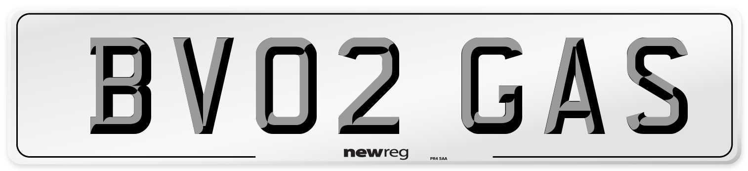 BV02 GAS Number Plate from New Reg